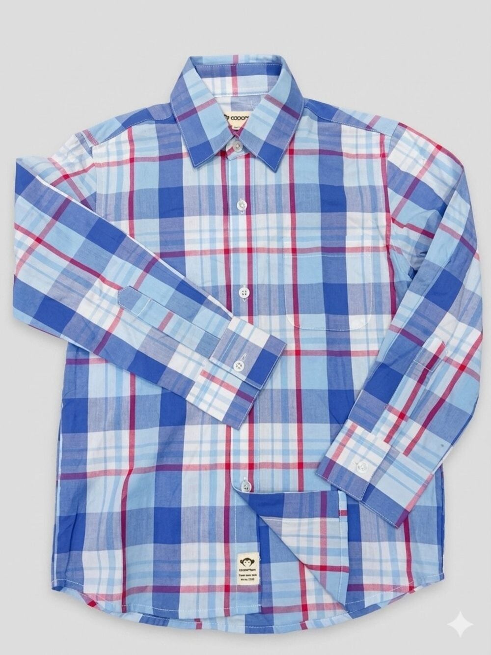Appaman Blue Plaid Button-Down Shirt with Red Trim